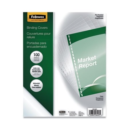 Fellowes Fellowes, Crystals Presentation Covers W/square Corner, 3-Hole, 11 X 8 1/2, Clear, 100PK 5293701